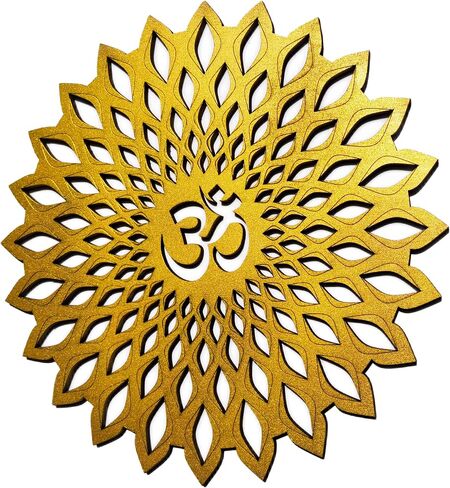 My Dream Carts Golden Om Round Decorative Wall Art Mdf Wooden Om Chakra For Temple, Living Room, Bedroom, Office, Hotel, Home Decor Items, Gift Item, Mandala Wall Hanging For House Decoration 15x15cm in Saudi Arabia