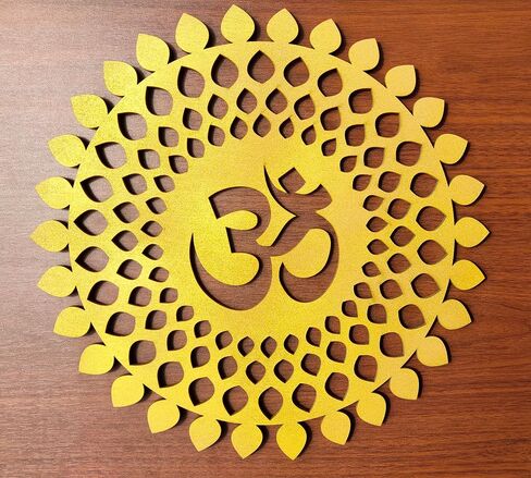 My Dream Carts Golden Om Round Decorative Wall Art Mdf Wooden Om Chakra For Temple, Living Room, Bedroom, Office, Hotel, Home Decor Items, Gift Item, Mandala Wall Hanging For House Decoration 15x15cm in Saudi Arabia