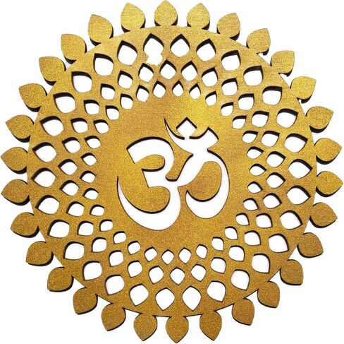 My Dream Carts Golden Om Round Decorative Wall Art Mdf Wooden Om Chakra For Temple, Living Room, Bedroom, Office, Hotel, Home Decor Items, Gift Item, Mandala Wall Hanging For House Decoration 15x15cm in Saudi Arabia