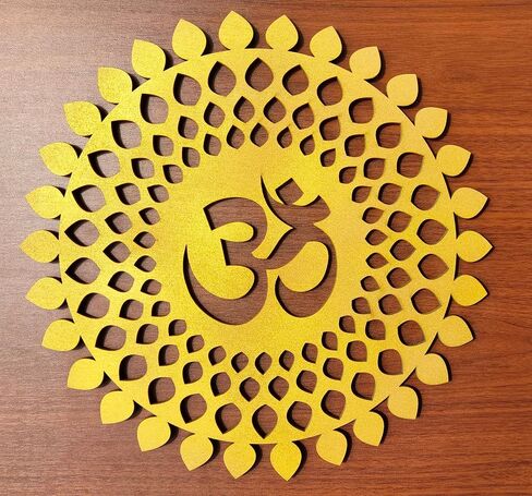 My Dream Carts Golden Om Round Decorative Wall Art Mdf Wooden Om Chakra For Temple, Living Room, Bedroom, Office, Hotel, Home Decor Items, Gift Item, Mandala Wall Hanging For House Decoration 15x15cm in Saudi Arabia