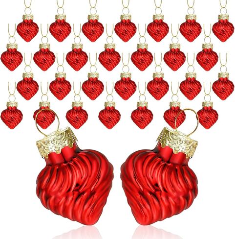 Suzile 36 Pieces 1 Inch Glass Valentine's Day Heart Ornaments Mini Hanging Valentine's Day Decor Romantic Heart Shaped Decorations Heart Baubles for Tree Party Wedding Hotel Anniversary Home, Red in Kuwait