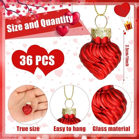 Suzile 36 Pieces 1 Inch Glass Valentine's Day Heart Ornaments Mini Hanging Valentine's Day Decor Romantic Heart Shaped Decorations Heart Baubles for Tree Party Wedding Hotel Anniversary Home, Red in Kuwait