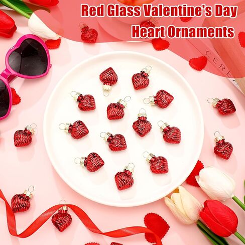 Suzile 36 Pieces 1 Inch Glass Valentine's Day Heart Ornaments Mini Hanging Valentine's Day Decor Romantic Heart Shaped Decorations Heart Baubles for Tree Party Wedding Hotel Anniversary Home, Red in Kuwait