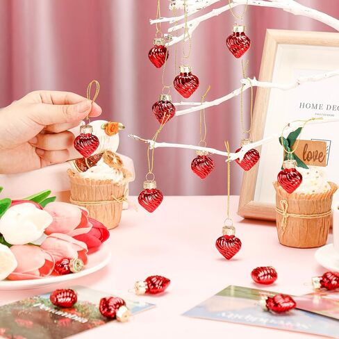 Suzile 36 Pieces 1 Inch Glass Valentine's Day Heart Ornaments Mini Hanging Valentine's Day Decor Romantic Heart Shaped Decorations Heart Baubles for Tree Party Wedding Hotel Anniversary Home, Red in Kuwait