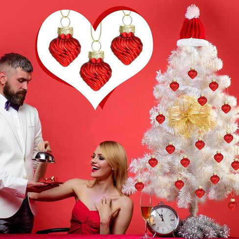Suzile 36 Pieces 1 Inch Glass Valentine's Day Heart Ornaments Mini Hanging Valentine's Day Decor Romantic Heart Shaped Decorations Heart Baubles for Tree Party Wedding Hotel Anniversary Home, Red in Kuwait
