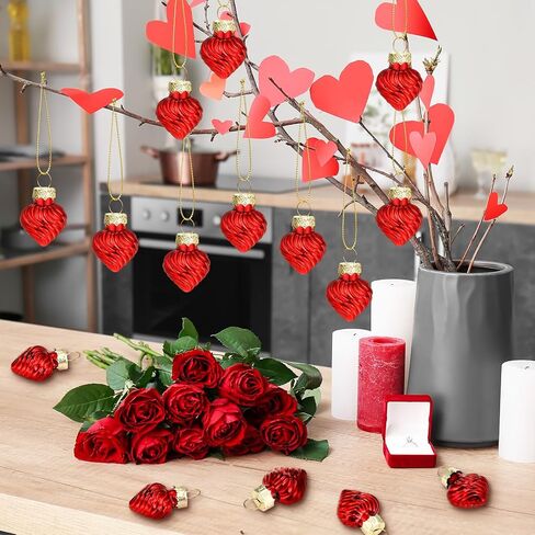 Suzile 36 Pieces 1 Inch Glass Valentine's Day Heart Ornaments Mini Hanging Valentine's Day Decor Romantic Heart Shaped Decorations Heart Baubles for Tree Party Wedding Hotel Anniversary Home, Red in Kuwait
