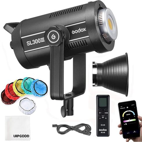 غودوكس مصباح فيديو LED SL300II 320 واط 5600 كلفن ضوء نهاري متوازن، 99300Lux (1 متر)، CRI 96+ TLCI 97+، 8 تأثيرات ضوئية، وضع صامت للغاية، حامل بوينز in Kuwait