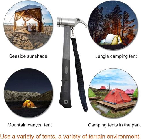 هوفيكو اوتاد خيمة ومطرقة تخييم مع مزيل اوتاد الخيمة، مطرقة خيمة ستيل 12 انش - مطرقة خيمة بمقبض مغطى بالمطاط مع حزام تثبيت في مكان روكي بليس وحقل الثلج والعشب in Kuwait