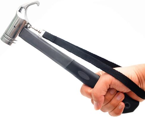 هوفيكو اوتاد خيمة ومطرقة تخييم مع مزيل اوتاد الخيمة، مطرقة خيمة ستيل 12 انش - مطرقة خيمة بمقبض مغطى بالمطاط مع حزام تثبيت في مكان روكي بليس وحقل الثلج والعشب in Kuwait