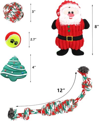 مجموعة جوارب عيد الميلاد مع مجموعة ألعاب - قطيفة تصدر صوتًا، قابلة للمضغ، كرة حبل بتصميم عيد الميلاد للكلاب الصغيرة والمتوسطة in Kuwait