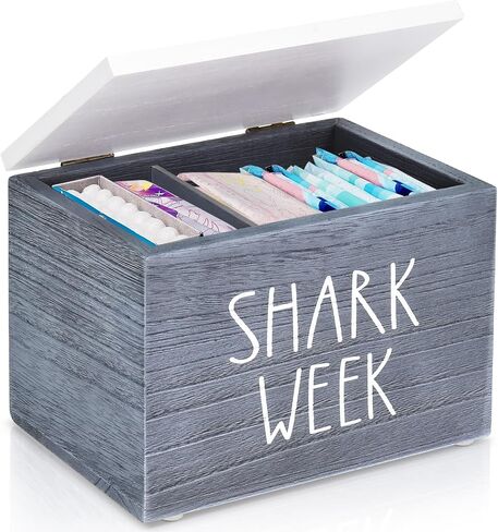 OLLVIA Shark Week Bathroom Organizer with Divider, Tampon Holder for Bathroom with Vanity Tray Lid, Bathroom Accessories Pad Holder Storage Box for Tampon Case, Period Feminine Product Organizer in Saudi Arabia