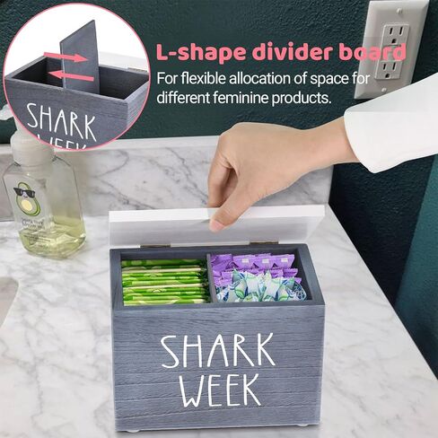 OLLVIA Shark Week Bathroom Organizer with Divider, Tampon Holder for Bathroom with Vanity Tray Lid, Bathroom Accessories Pad Holder Storage Box for Tampon Case, Period Feminine Product Organizer in Saudi Arabia