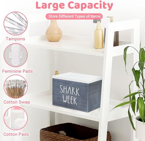 OLLVIA Shark Week Bathroom Organizer with Divider, Tampon Holder for Bathroom with Vanity Tray Lid, Bathroom Accessories Pad Holder Storage Box for Tampon Case, Period Feminine Product Organizer in Saudi Arabia