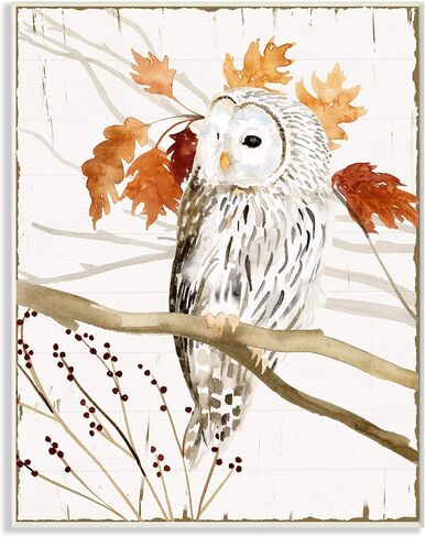 Stupell Industries Owl in Fall Forest Animal Watercolor Painting Wall Plaque, 13 x 19, Design by Artist Victoria Borges in Saudi Arabia