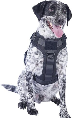 Tactical Dog Harness with Metal Buckles, Adjustable Military & Service Dog Molle Vest with Handle and No-Pull Front Leash Clip by FuzzBall (Tan, Medium) in Kuwait