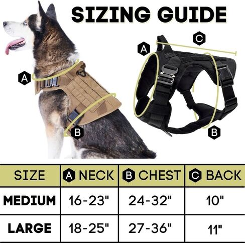 Tactical Dog Harness with Metal Buckles, Adjustable Military & Service Dog Molle Vest with Handle and No-Pull Front Leash Clip by FuzzBall (Tan, Medium) in Kuwait