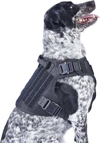 Tactical Dog Harness with Metal Buckles, Adjustable Military & Service Dog Molle Vest with Handle and No-Pull Front Leash Clip by FuzzBall (Tan, Medium) in Kuwait