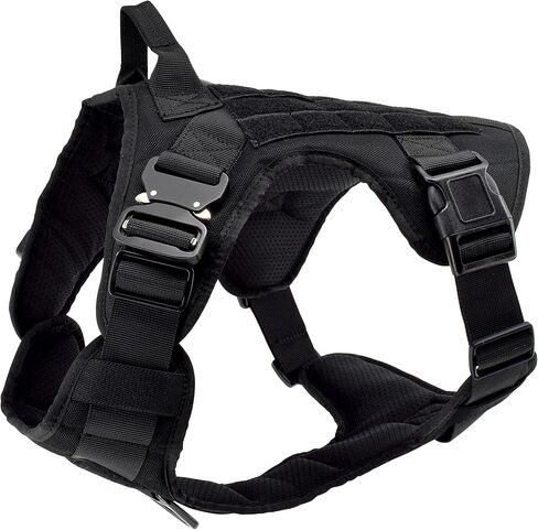 Tactical Dog Harness with Metal Buckles, Adjustable Military & Service Dog Molle Vest with Handle and No-Pull Front Leash Clip by FuzzBall (Tan, Medium) in Kuwait