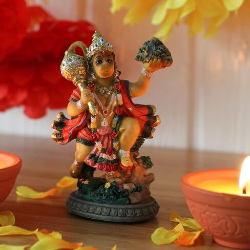 alikiki India Idol Lord Hanuman Statue - 3.9"H Hindu God Flying Hanuman Figurine for Car Dashboard Decor Indian Home Office Mandir Temple Altar Shrine Pooja Item Diwali Puja Gifts in Saudi Arabia