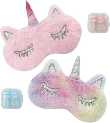قناع نوم للأطفال، عبوة من 2 قناع نوم يونيكورن كيدز مع زوجين من سدادات الأذن، قناع عيون من القطيفة لطيف للنوم قناع للعينين للعينين من القطيفة للفتيات والأطفال أثناء السفر والقيلولة بعد الظهر in Kuwait