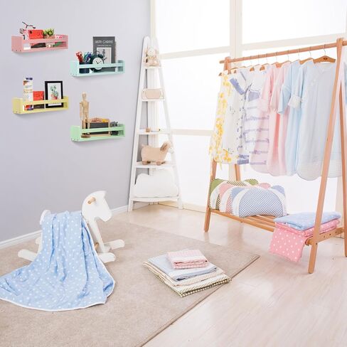 Set of 4 Nursery Book Shelves Floating Bookshelves Nursery Shelves for Wall Book Shelf Organizer Bathroom Storage Rack for Wall Decor(Purple Pink Blue, 16 in) in Saudi Arabia