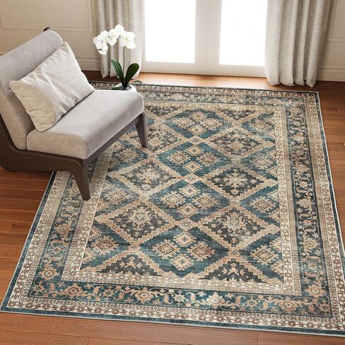 Valenrug Area Rug 8x10 - Machine Washable Rugs, Non-Slip Rugs for Living Room, Super Soft Skin Friendly Vintage Rug(8'x10', TPR68-Brown) in Saudi Arabia