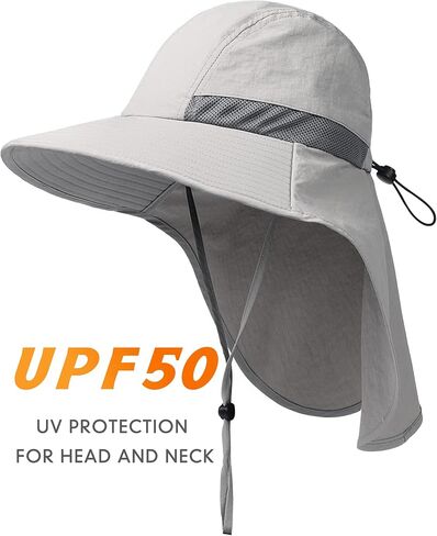 Camptrace UPF 50+ Hiking Hat with Neck Flap for Women Men Wide Brim Sun UV Protection Summer Fishing Gardening Hat Safari in Kuwait