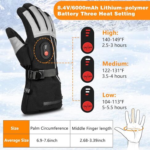 قفازات ساخنة للرجال والنساء، قفازات تسخين مطورة قابلة لإعادة الشحن مع 3 أوضاع لدرجة الحرارة، قفازات شتوية مقاومة للماء 8.4 فولت 6000 مللي أمبير في الساعة، قفازات تدفئة يدوية للدراجات النارية وركوب الدراجات والتزلج والمشي لمسافات طويلة وصيد الأسماك in Kuwait