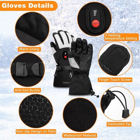 قفازات ساخنة للرجال والنساء، قفازات تسخين مطورة قابلة لإعادة الشحن مع 3 أوضاع لدرجة الحرارة، قفازات شتوية مقاومة للماء 8.4 فولت 6000 مللي أمبير في الساعة، قفازات تدفئة يدوية للدراجات النارية وركوب الدراجات والتزلج والمشي لمسافات طويلة وصيد الأسماك in Kuwait