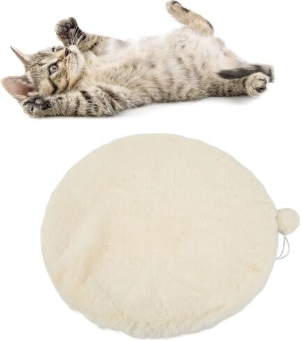 Pet Bed Round Plush Donut Bed Warm Comfy Pet Sleeping Mat with Small Ball for Warm Sleeping(S-Cheese White) in Saudi Arabia
