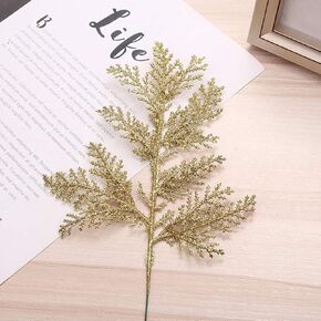 DULRLLY 10Pcs Artificial Christmas Glitters Leaves Picks, Gold Simulated Tree Branch Spray Christmas Tree Ornament, Glitters Leaf Spray for DIY Xmas Tree Wreath Hanging Decor in Kuwait