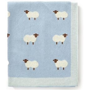 mimixiong Baby Blanket Knit 100% Cotton Toddler Blankets for Boys and Girls with Cute Sheep Size 30 x 40 inches Blue in Saudi Arabia