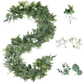 6 Ft Eucalyptus Garland for Table Centerpieces, 2 Packs Artificial Eucalyptus Vine Fake Silver Dollar Eucalyptus Garland for Wedding Backdrop Mantelpiece Arch Doorway Indoor Outdoor Greenery Decor in Saudi Arabia