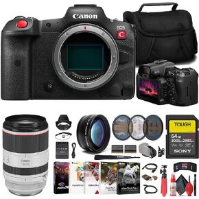 كاميرا Canon EOS R5 C السينمائية بدون مرآة (5077C002) + عدسة Canon 70-200 مم (3792C002) + بطاقة SD قوية سعة 64 جيجابايت من سوني + طقم مرشح + طقم مرشح الألوان + غطاء العدسة + حقيبة + بطارية LPE6 + المزيد (متجددة) in Saudi Arabia