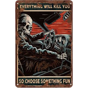 Creative Skeleton Auto Racing 12x8 Inches Retro Wall Decor for Home Gate Garden Bars Restaurants Cafes Office Store Pubs Club Sign Gift Plaque Tin Sign in Saudi Arabia