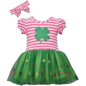 Bonnie Jean Girl's St Patrick's Day Outfit - Shamrock Tutu Dress with Headband for Baby, Toddler and Little Girls