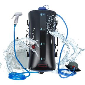 AFISHTOUR 20L/5.4 Gallons Portable Camping Shower Bag - Solar Shower Bag with Pressure Foot Pump and Shower Head - Camp Shower for Beach, Camping, Swimming, Travel, Hiking, Outdoor Trips in Kuwait