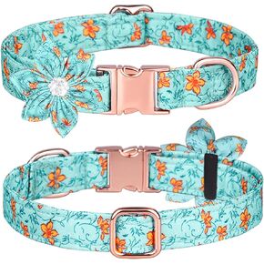 Dog Collar, Girl Dog Collar Puppy Collar Floral Pattern Dog Collar Cute Dog Collar with Detachable Rhinestone Flower for Female Dogs Small Medium Large (S:26-42cm, Purple)