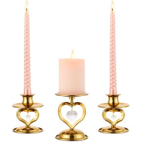 Inweder Gold Unity Candle Holder - Candle Holders for Pillar Taper Candles Candlestick Holders Metal Pillar Candle Holder Set Heart Taper Candle Holders Wedding Table Centerpiece Ceremony Home, 3Pcs in Kuwait