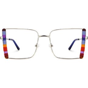 VOOGLAM Oversized Multicolor Square Blue Light Blocking Glasses, Fashion Glasses Frame for Women Anti Eyestrain & UV Denzel