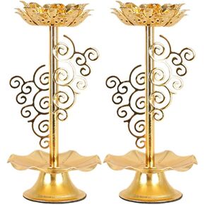 Garneck 2 PCS Tealight Holder Diwali, Buddhist Ghee Candle Holder, Alloy Candlestick with Lotus Base, Lotus Flower Lamp for Prayer/Meditation (M) in Saudi Arabia