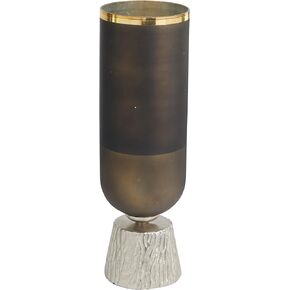 Deco 79 Glass Colorblock Candle Holder with Gold Accents and Textured Silver Base, 6" x 6" x 20", Bronze