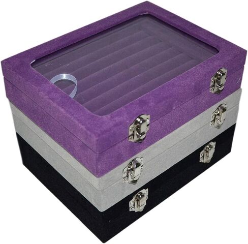 MENGCORE جديد مجوهرات خاتم عرض صندوق حامل صينية صندوق تخزين منظم مع غطاء زجاجي (رمادي) in Kuwait