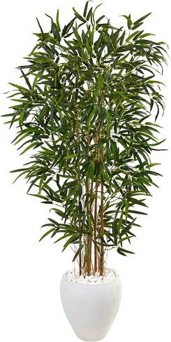 Nearly Natural 5817 N/A 5' Bamboo Artificial Tree in Oval White Planter, Green in Saudi Arabia