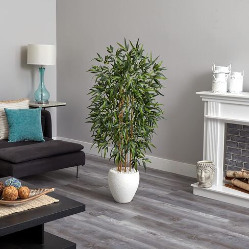 Nearly Natural 5817 N/A 5' Bamboo Artificial Tree in Oval White Planter, Green in Saudi Arabia