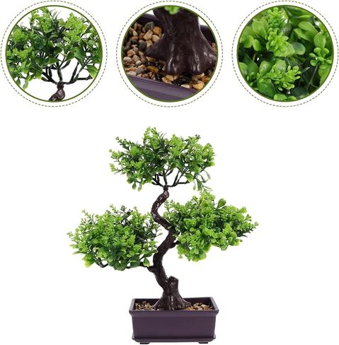 Cabilock Home Decor Artificial Bonsai Tree, Green, Plastic in Saudi Arabia