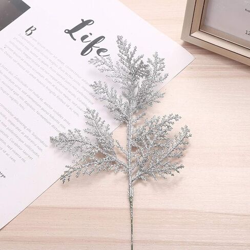 DULRLLY 10Pcs Artificial Christmas Glitters Leaves Picks, Gold Simulated Tree Branch Spray Christmas Tree Ornament, Glitters Leaf Spray for DIY Xmas Tree Wreath Hanging Decor in Saudi Arabia