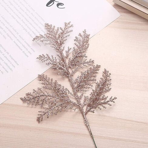 DULRLLY 10Pcs Artificial Christmas Glitters Leaves Picks, Gold Simulated Tree Branch Spray Christmas Tree Ornament, Glitters Leaf Spray for DIY Xmas Tree Wreath Hanging Decor in Saudi Arabia