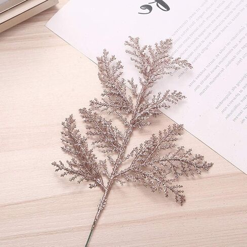 DULRLLY 10Pcs Artificial Christmas Glitters Leaves Picks, Gold Simulated Tree Branch Spray Christmas Tree Ornament, Glitters Leaf Spray for DIY Xmas Tree Wreath Hanging Decor in Saudi Arabia