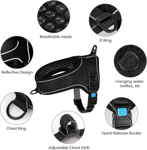 حزام للكلاب بدون سحب من ديدوج، سترة عاكسة بمشبك أمامي لسهولة التدريب على المشي، حزام شبكي خفيف الوزن يسمح بمرور الهواء للكلاب الصغيرة والمتوسطة (أسود، M) in Kuwait